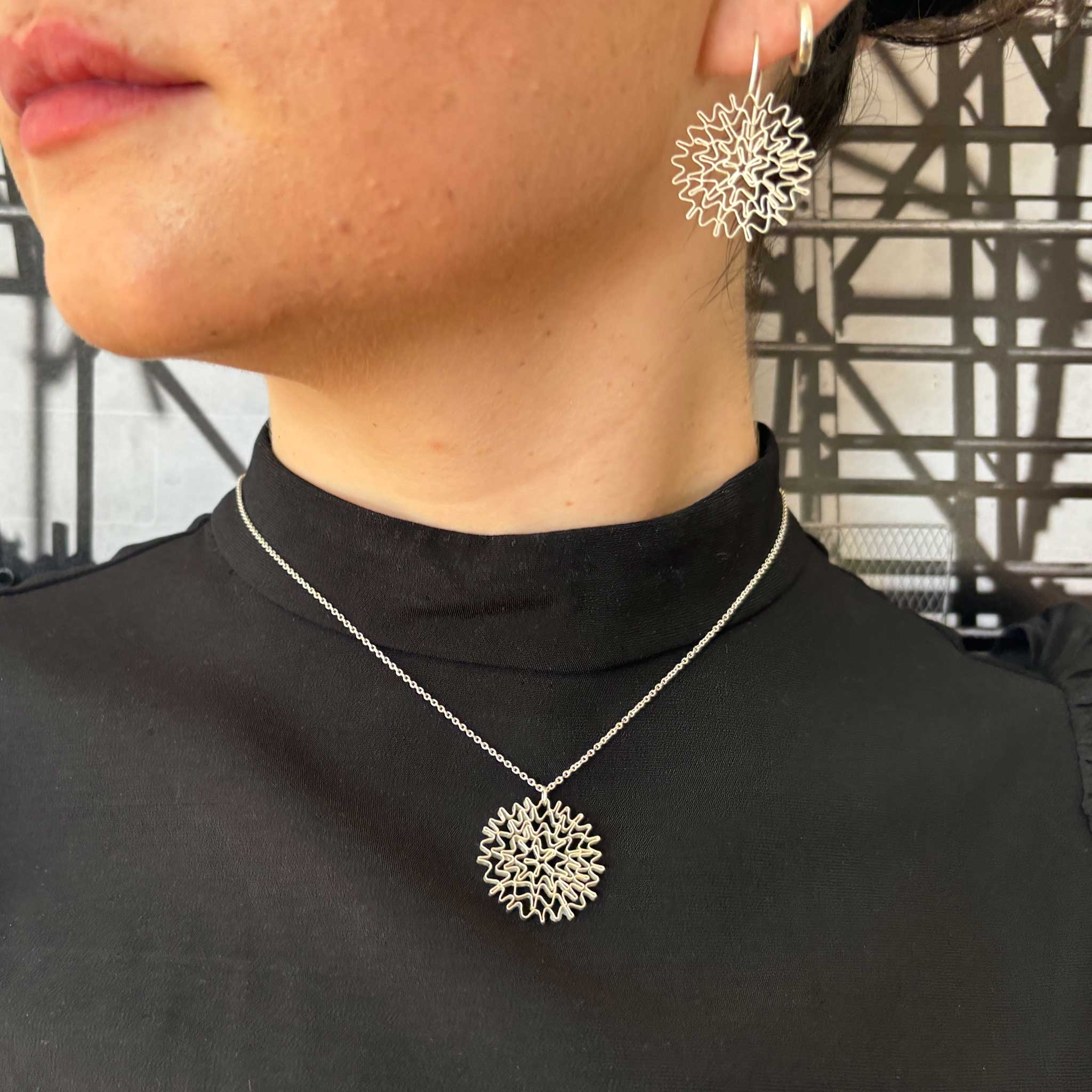 Large Pleated Sterling Silver Pendant on Chain